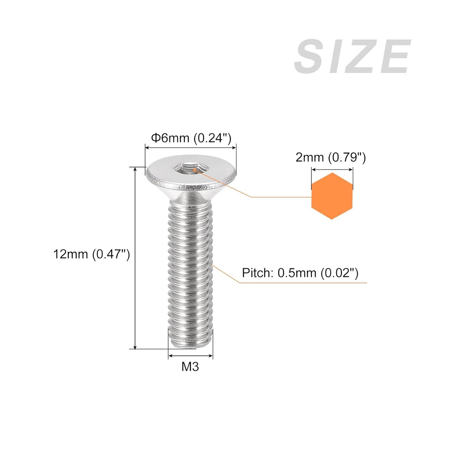 M3 Stainless Steel Countersunk Screws (Hex Head)