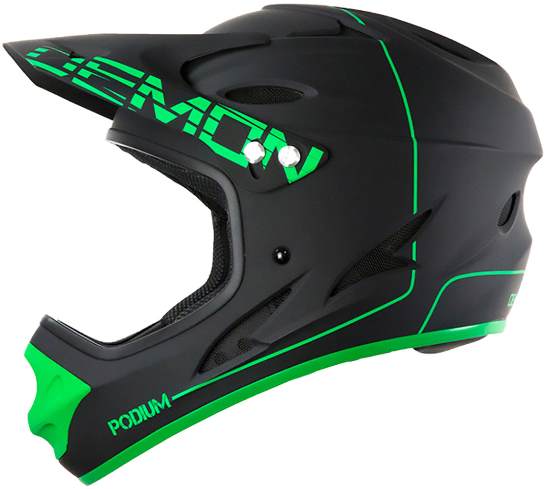demon helmets motorcycle Demon Podium Full Face Bicycle Helmet- Black/Green XLARGE / Black/Green / BRAIN TEASER AUDIO