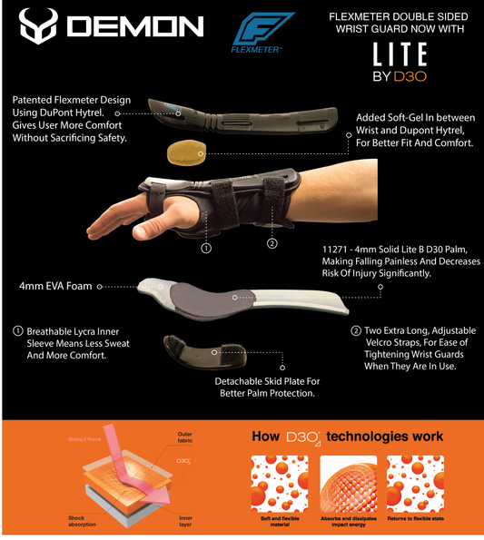 Demon Flexmeter Double Sided Wrist Guards -Integrated with D3O Impact Technology-Sold as Pair