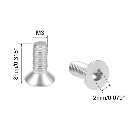 M3 Stainless Steel Countersunk Screws (Hex Head)